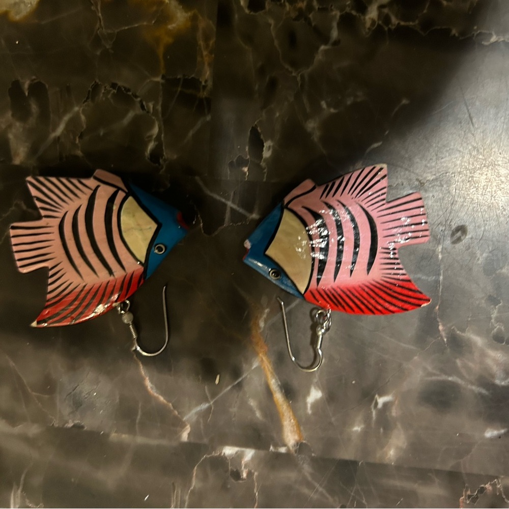 Wooden Colorful Fish Shaped Earrings!